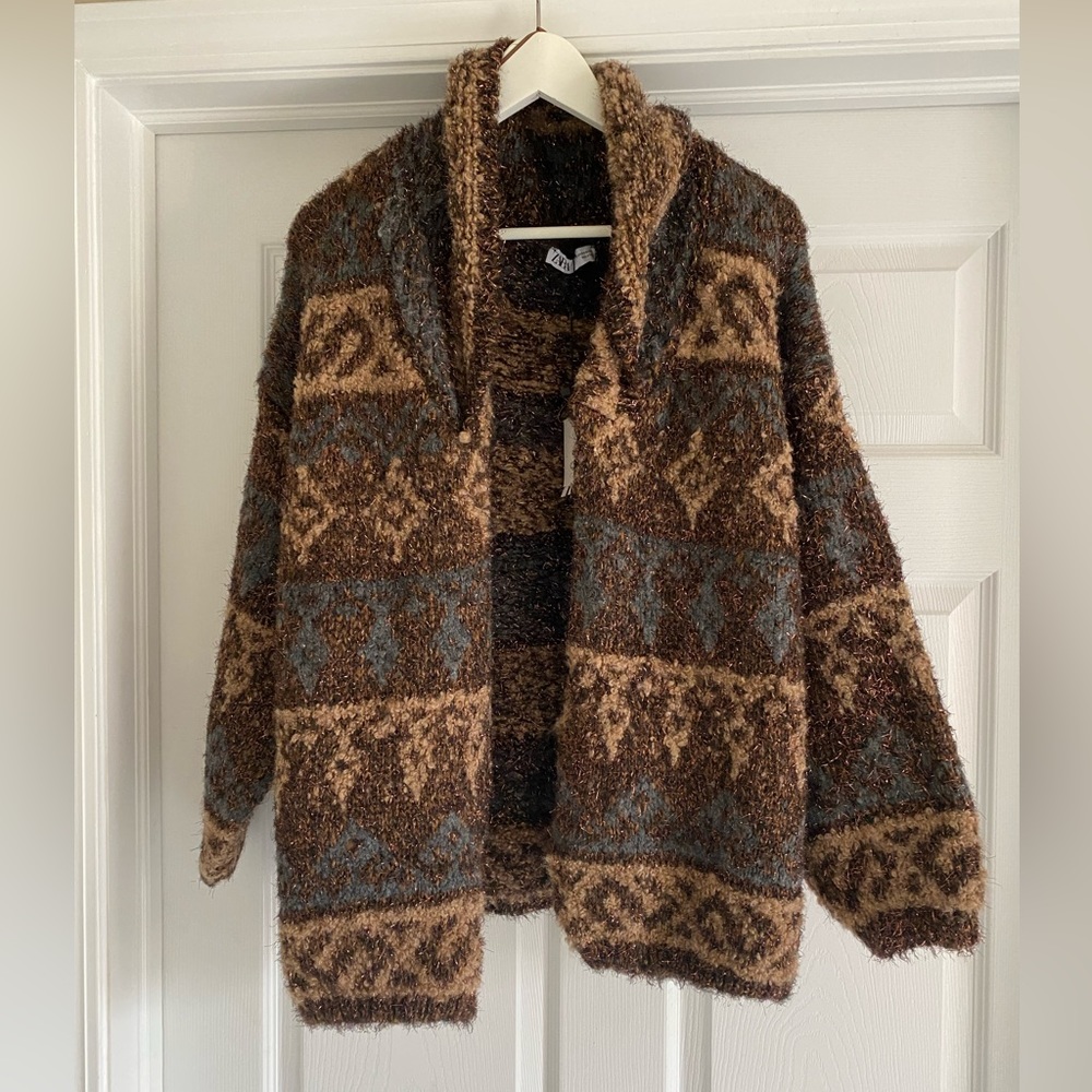 NWT Zara Women’s Metallic Thread Jacquard Jacket Size XS-S